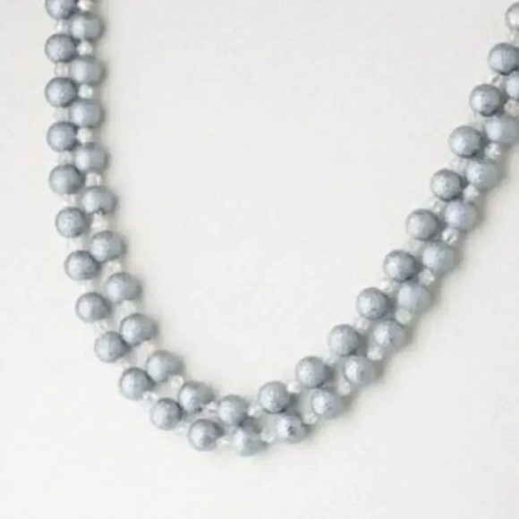 Grey & Aqua Opera Length Textured Glass Pearl Necklace - Picture 2 of 2